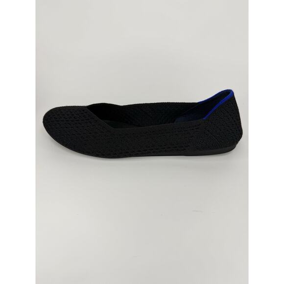Rothys The Flat Size 9.5 Honeycomb Black Knit Round Toe Slip On Shoes Comfort - Picture 2 of 12